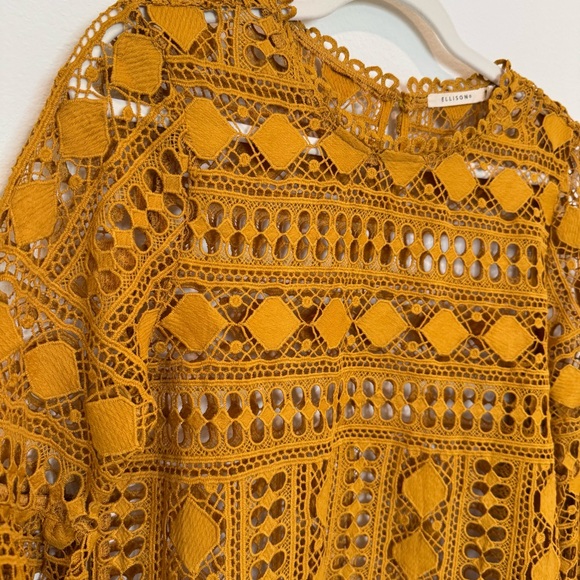 Ellison Mustard Lace Bell Sleeve Blouse - Picture 4 of 9